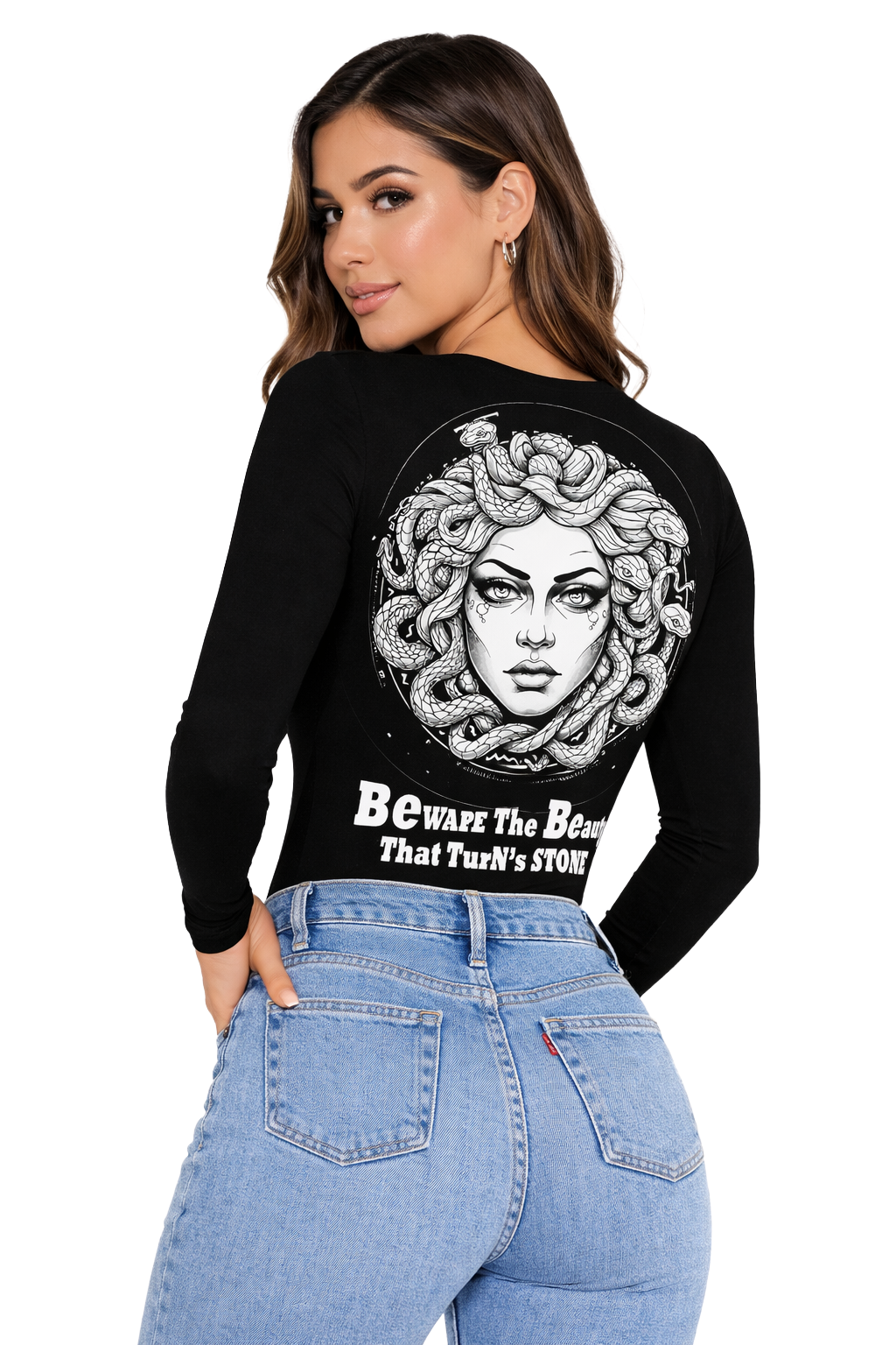 Beauty Stone Medusa | UV Reactive V-Neck Women's Tee | DTF Print Cotton Lycra