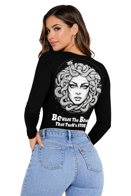 Beauty Stone Medusa Graphic  | DTF Print Cotton Lycra | V-Neck Women’s Tee