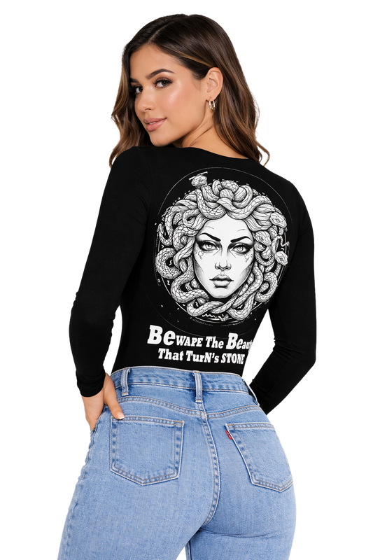 Beauty Stone Medusa Graphic  | DTF Print Cotton Lycra | V-Neck Women’s Tee