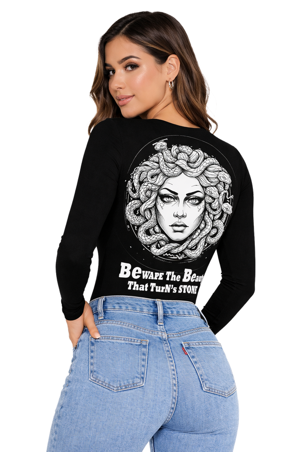 Beauty Stone Medusa | UV Reactive V-Neck Women's Tee | DTF Print Cotton Lycra