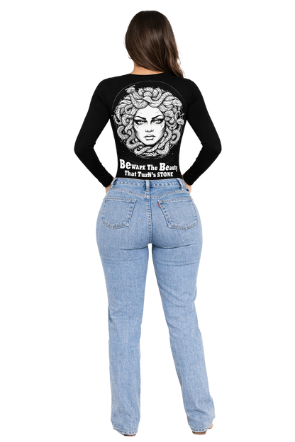 Beauty Stone Medusa Graphic  | DTF Print Cotton Lycra | V-Neck Women’s Tee