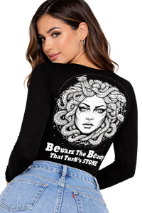 Beauty Stone Medusa | UV Reactive V-Neck Women's Tee | DTF Print Cotton Lycra