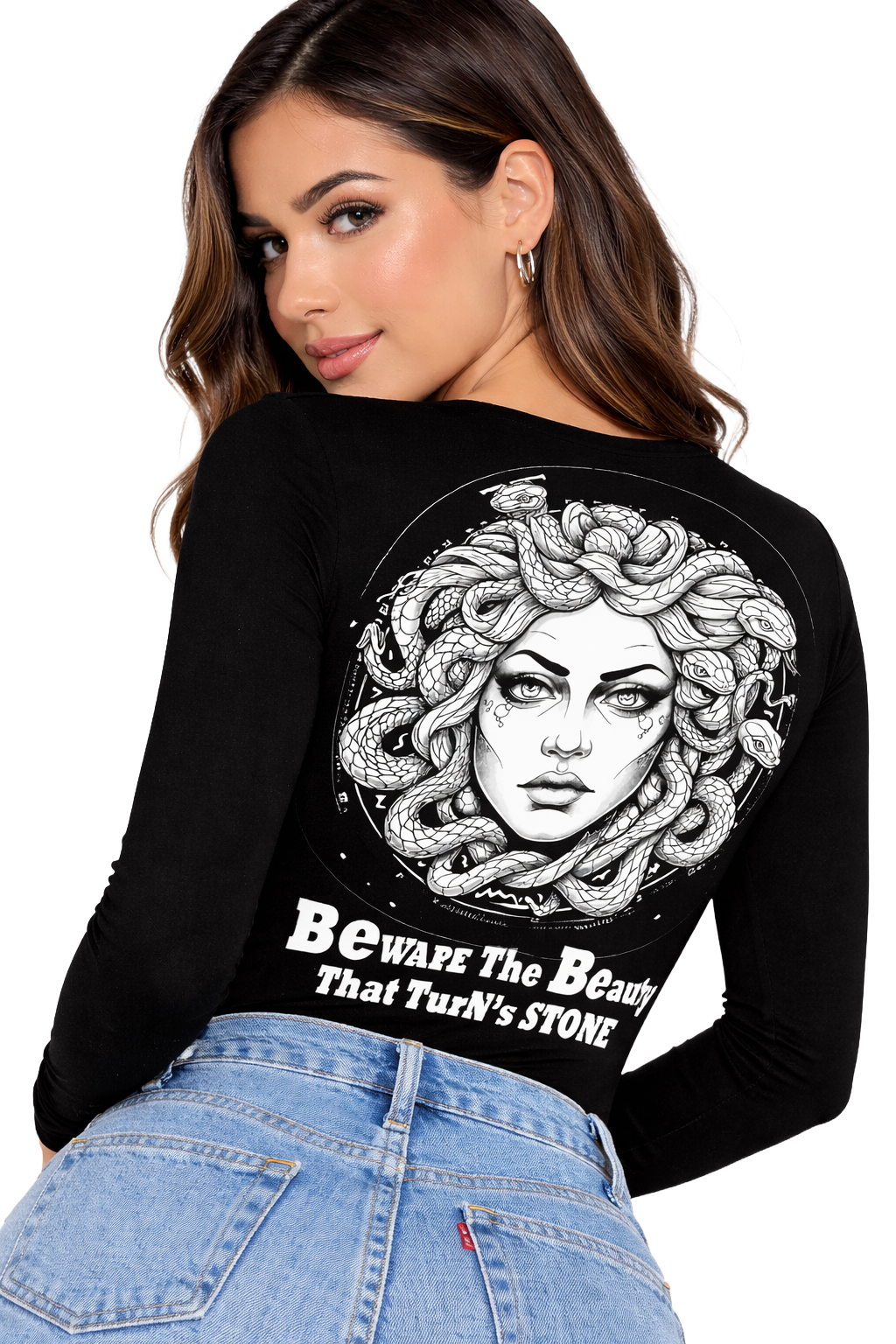Beauty Stone Medusa | UV Reactive V-Neck Women's Tee | DTF Print Cotton Lycra