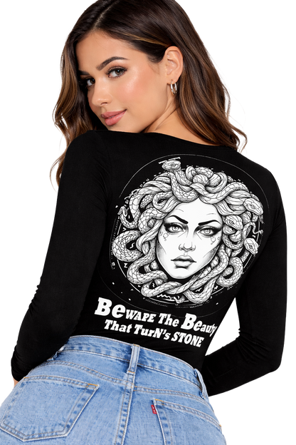 Beauty Stone Medusa Graphic  | DTF Print Cotton Lycra | V-Neck Women’s Tee