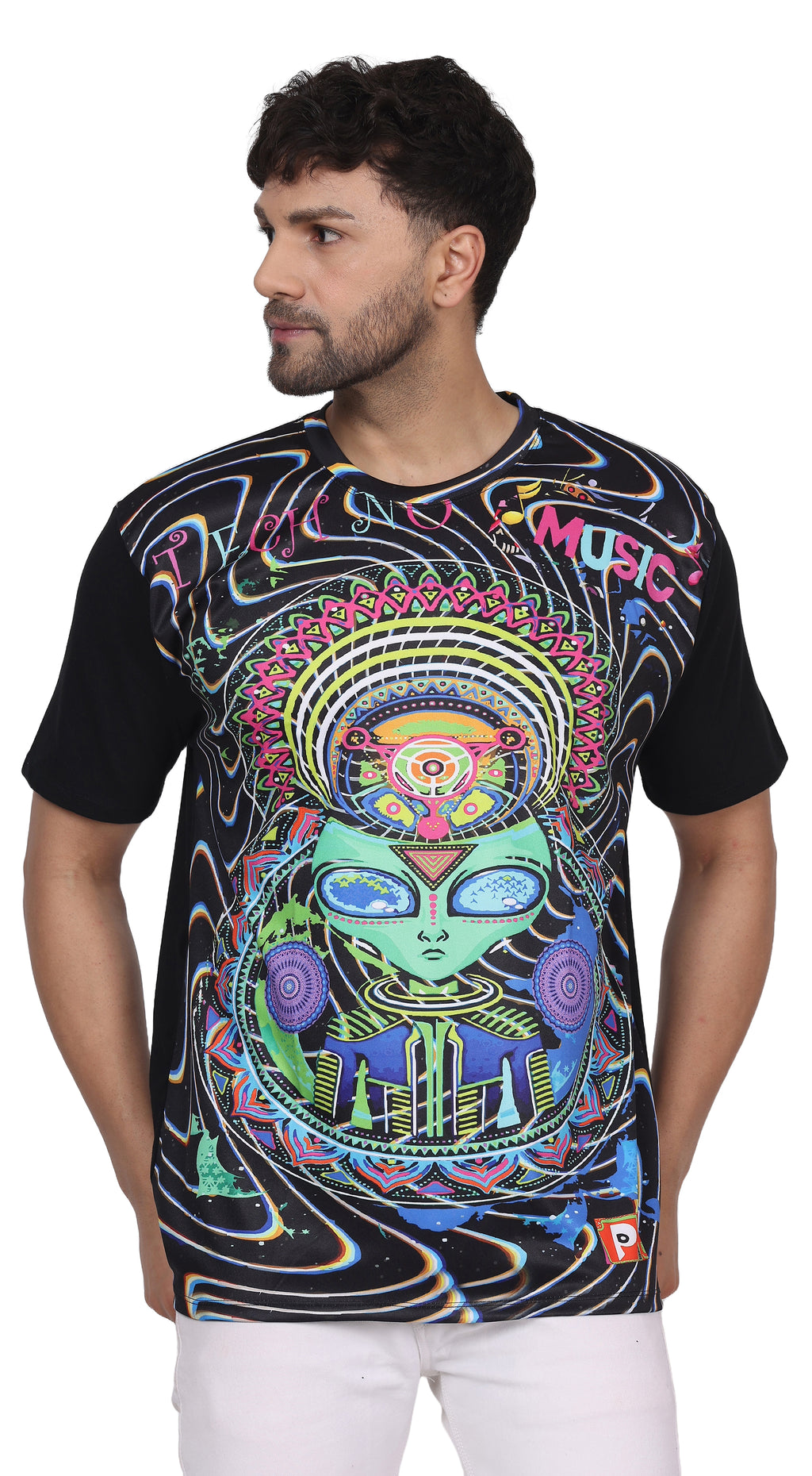 DJ Techno Alien | UV Glow Unisex T-Shirt | 210 GSM