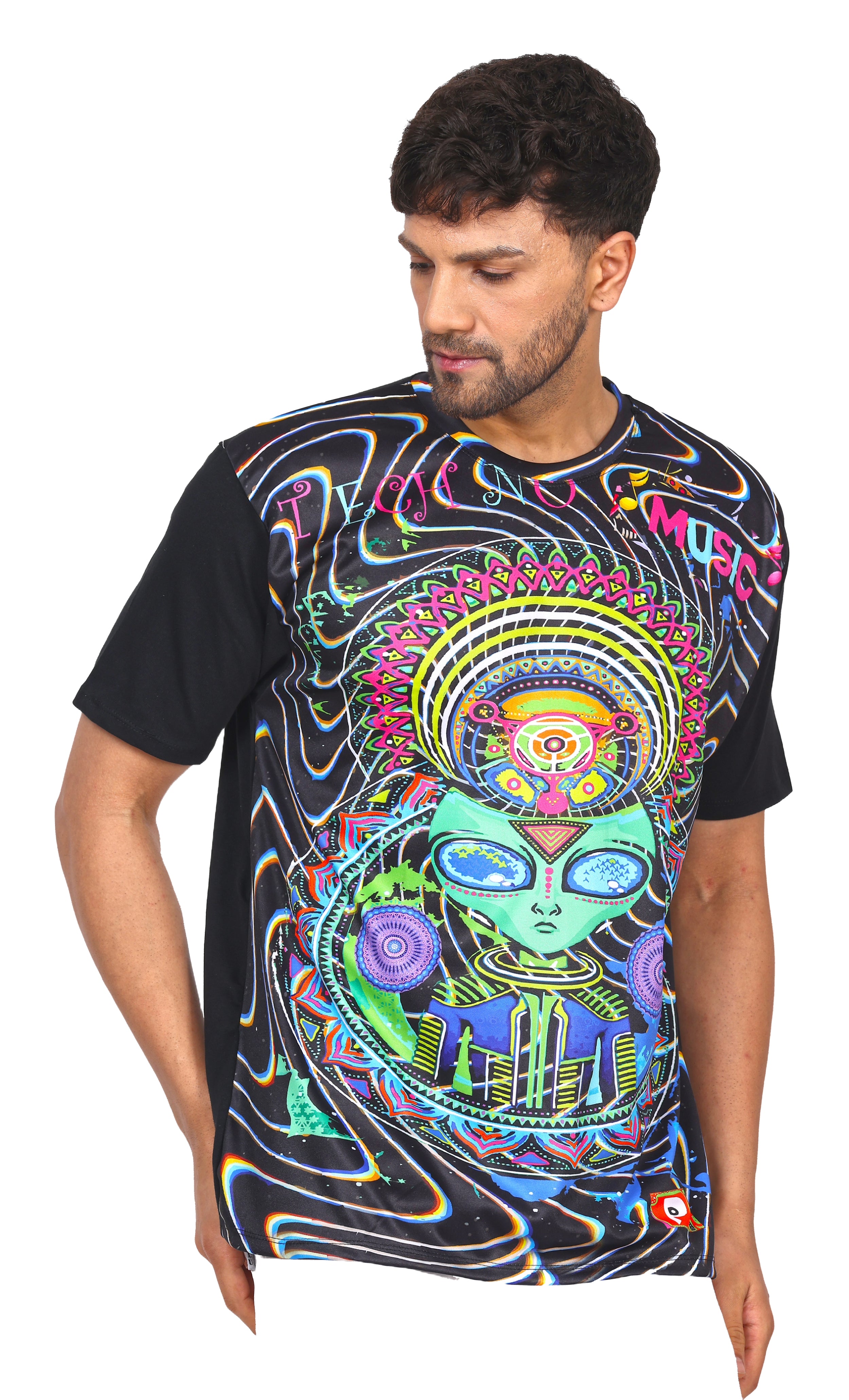 DJ Techno Alien | UV Glow Unisex T-Shirt | 210 GSM