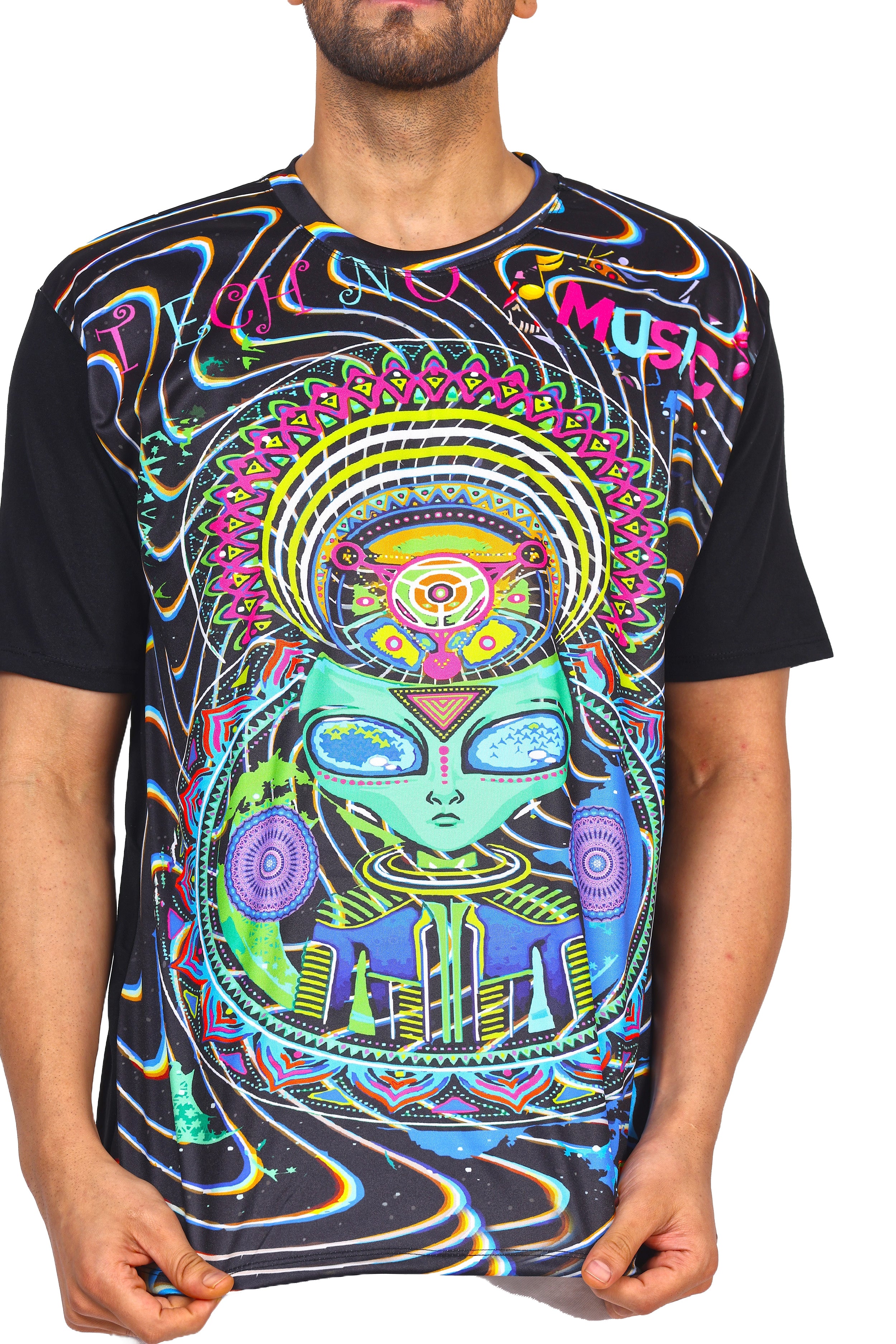 DJ Techno Alien | UV Glow Unisex T-Shirt | 210 GSM