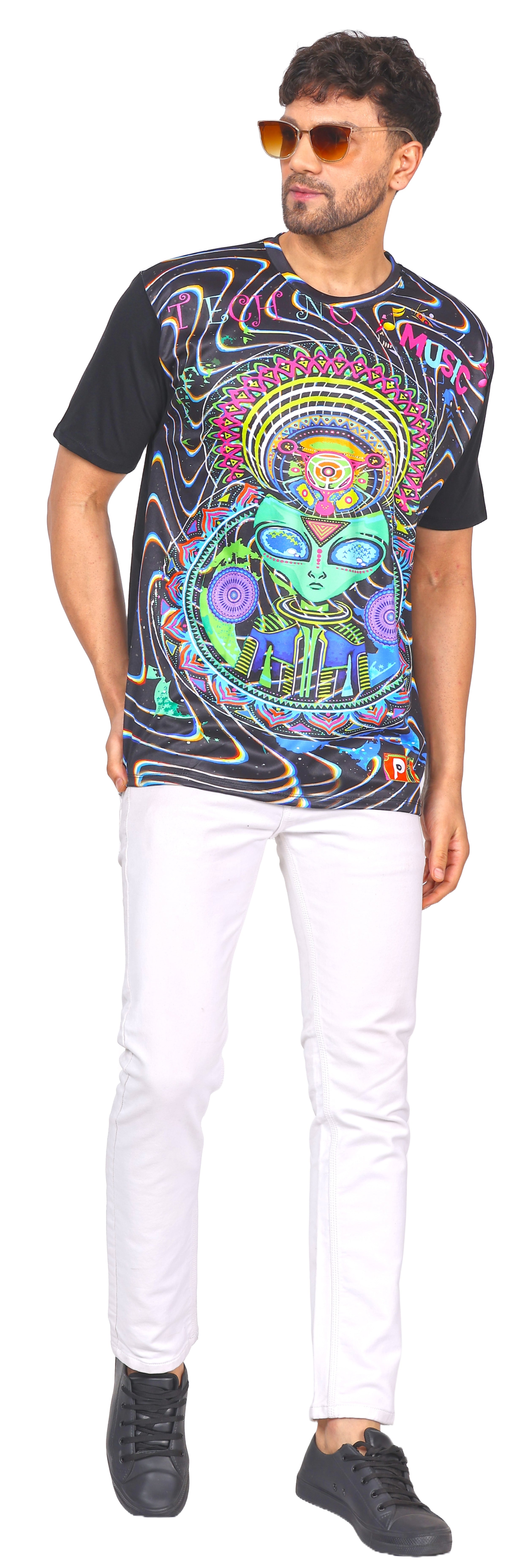 DJ Techno Alien | UV Glow Unisex T-Shirt | 210 GSM
