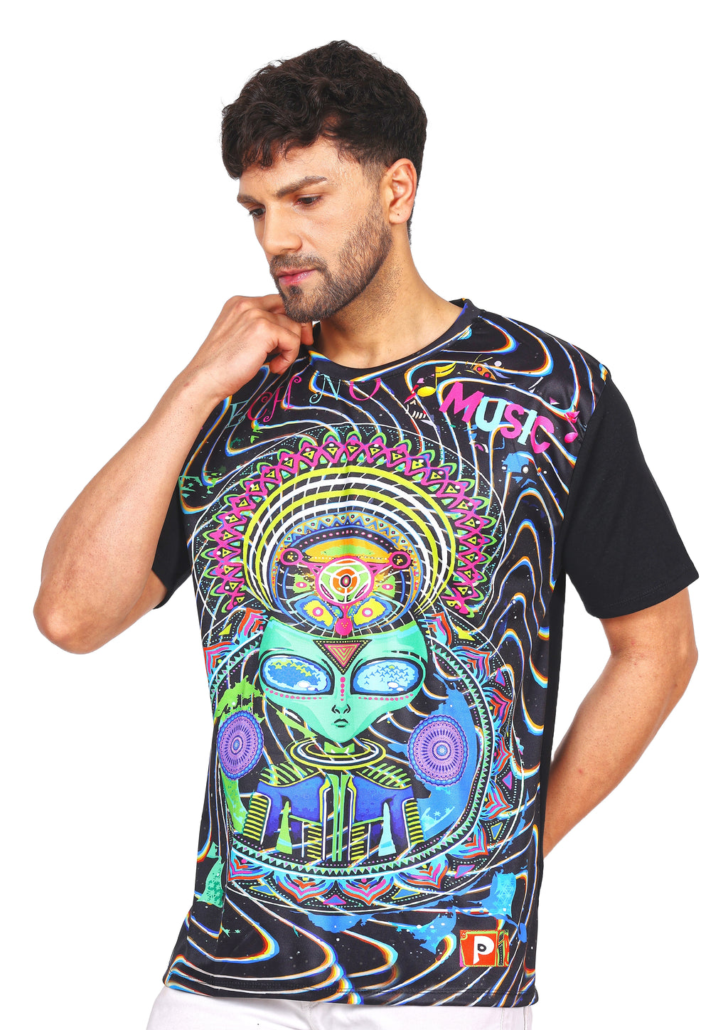 DJ Techno Alien | UV Glow Unisex T-Shirt | 210 GSM
