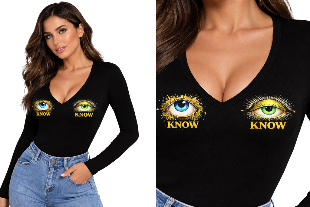 Eye Know | V-Neck Women's Graphic Tee | DTF Print Cotton Lycra