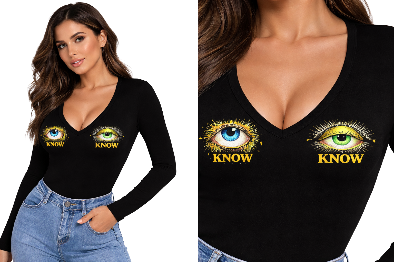 Eye Know | V-Neck Women's Graphic Tee | DTF Print Cotton Lycra