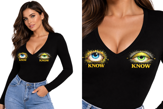 EYE KNOW | V-Neck | Cotton Lycra DTF Printed Streetwear