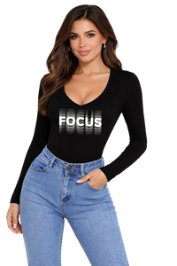 Focus | V-Neck Women's Graphic Tee | DTF Print Cotton Lycra