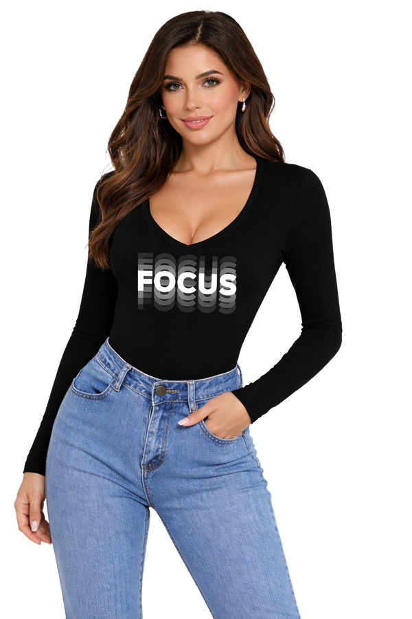Focus | V-Neck Women's Graphic Tee | DTF Print Cotton Lycra