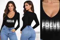 Focus | V-Neck Women's Graphic Tee | DTF Print Cotton Lycra