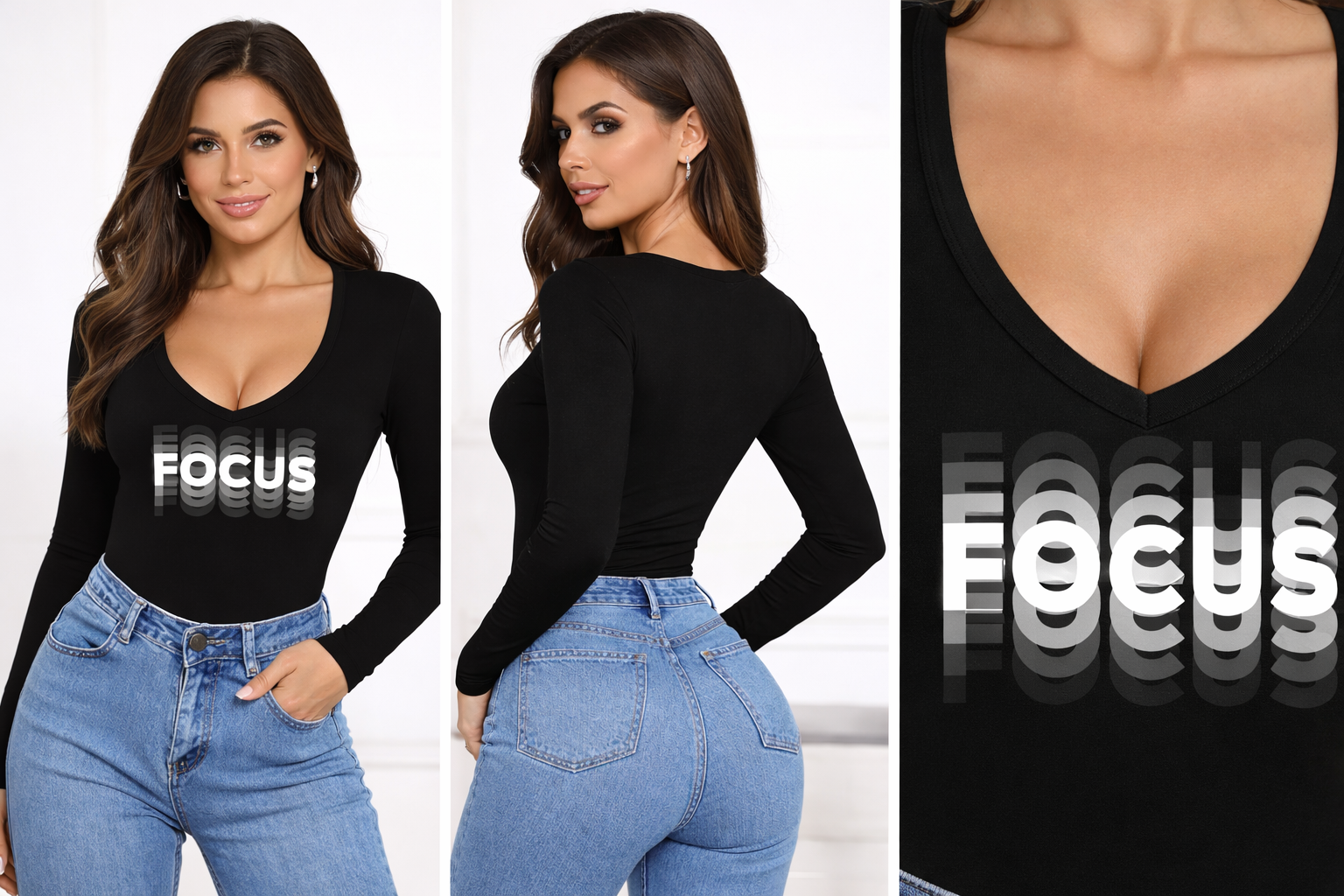 Focus | V-Neck Women's Graphic Tee | DTF Print Cotton Lycra