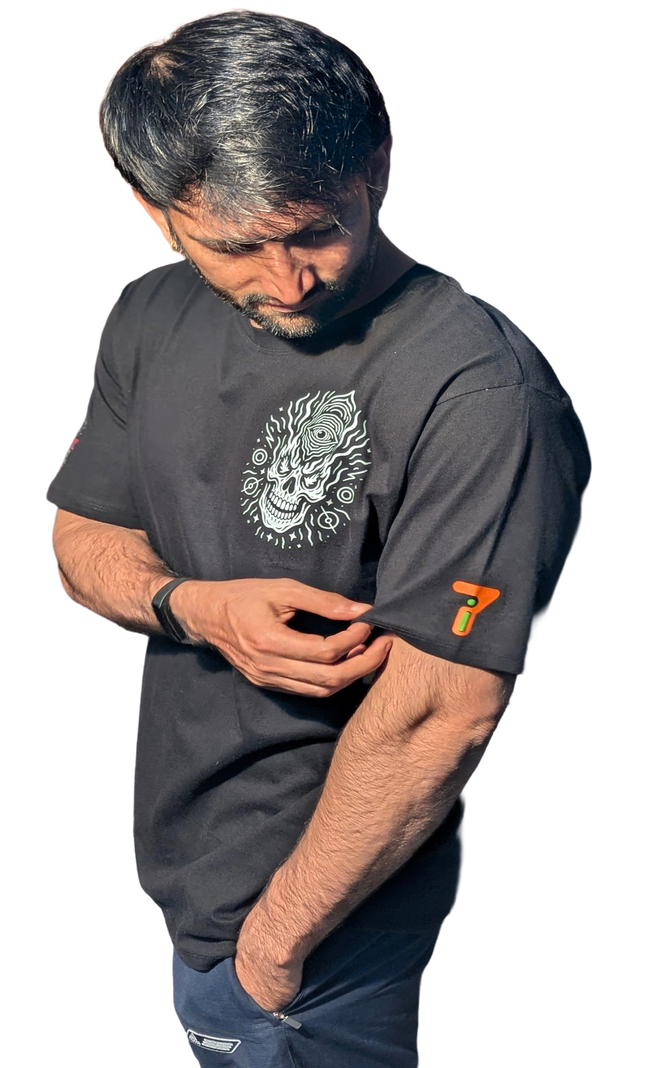 Halloween Skull | RGB Reactive Bio-Washed Cotton T-Shirt | 210 GSM