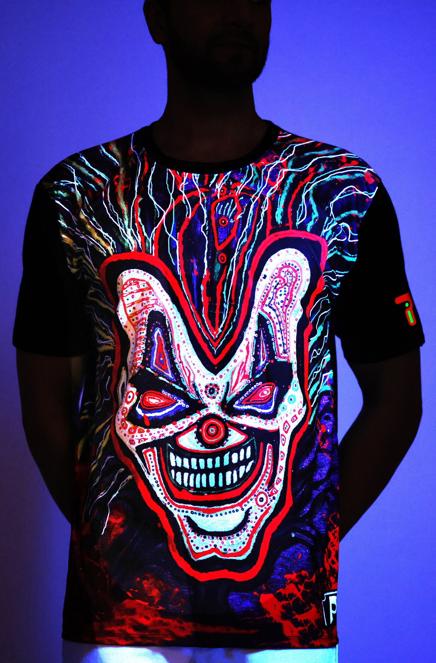 PSY INSANE JOKER-EVIL-LAUGH | UV REACTIVE ART |  RAVE EDITION  | T-SHIRT  | 210 GSM