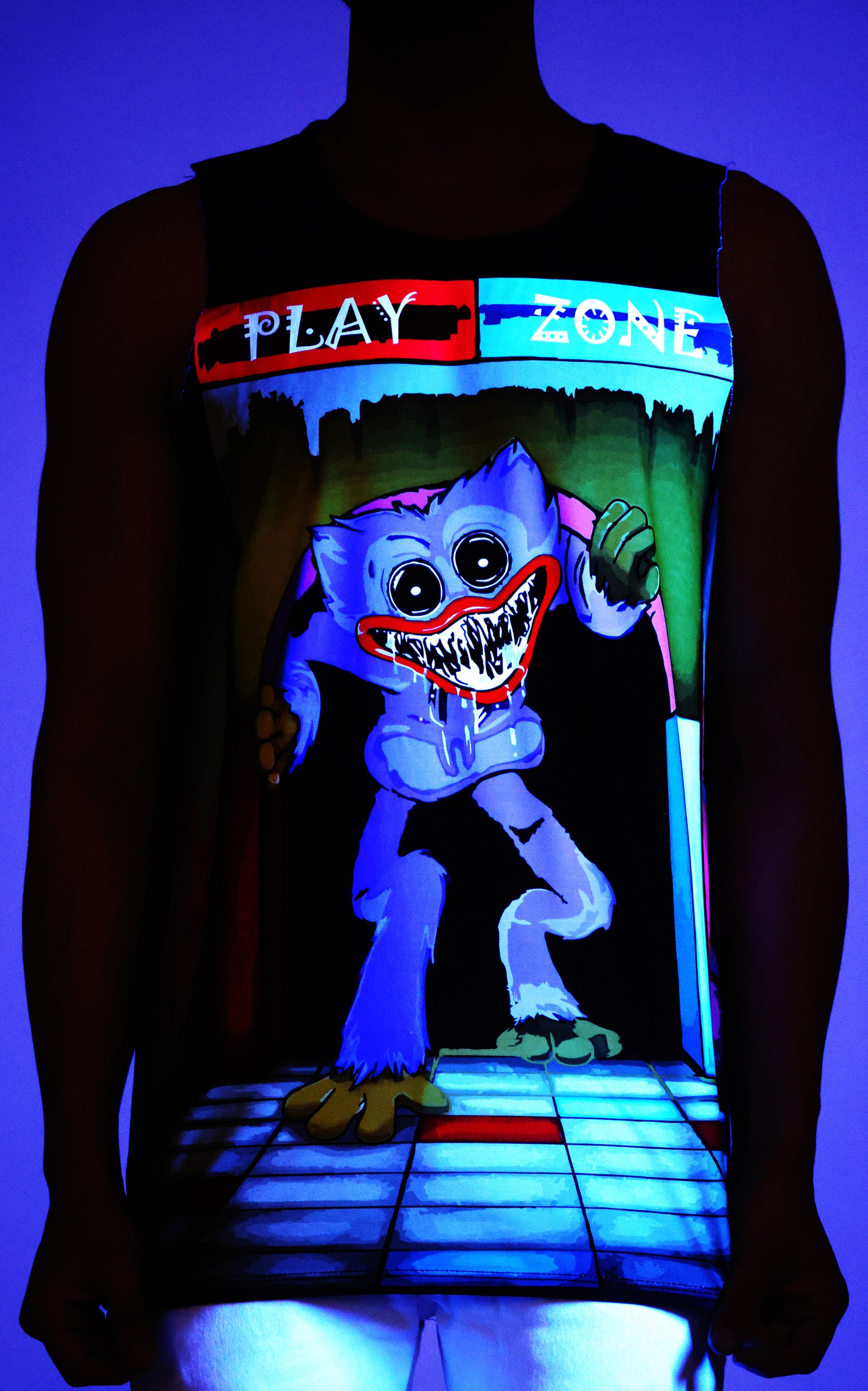 PSY HUGGY BUGGY PLAY | UV Reactive Art | All Over Print SANDO