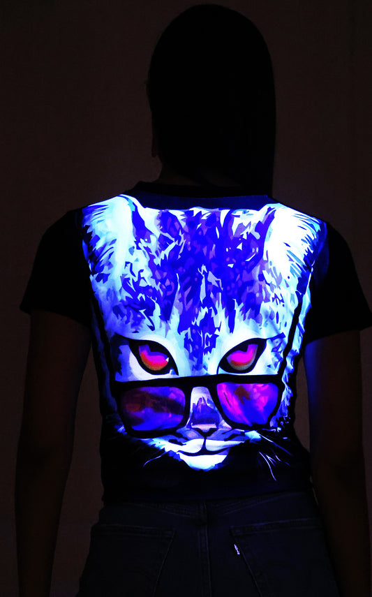 PSY MEOW ART | UV Glow Design | CROP TOP | 210 GSM