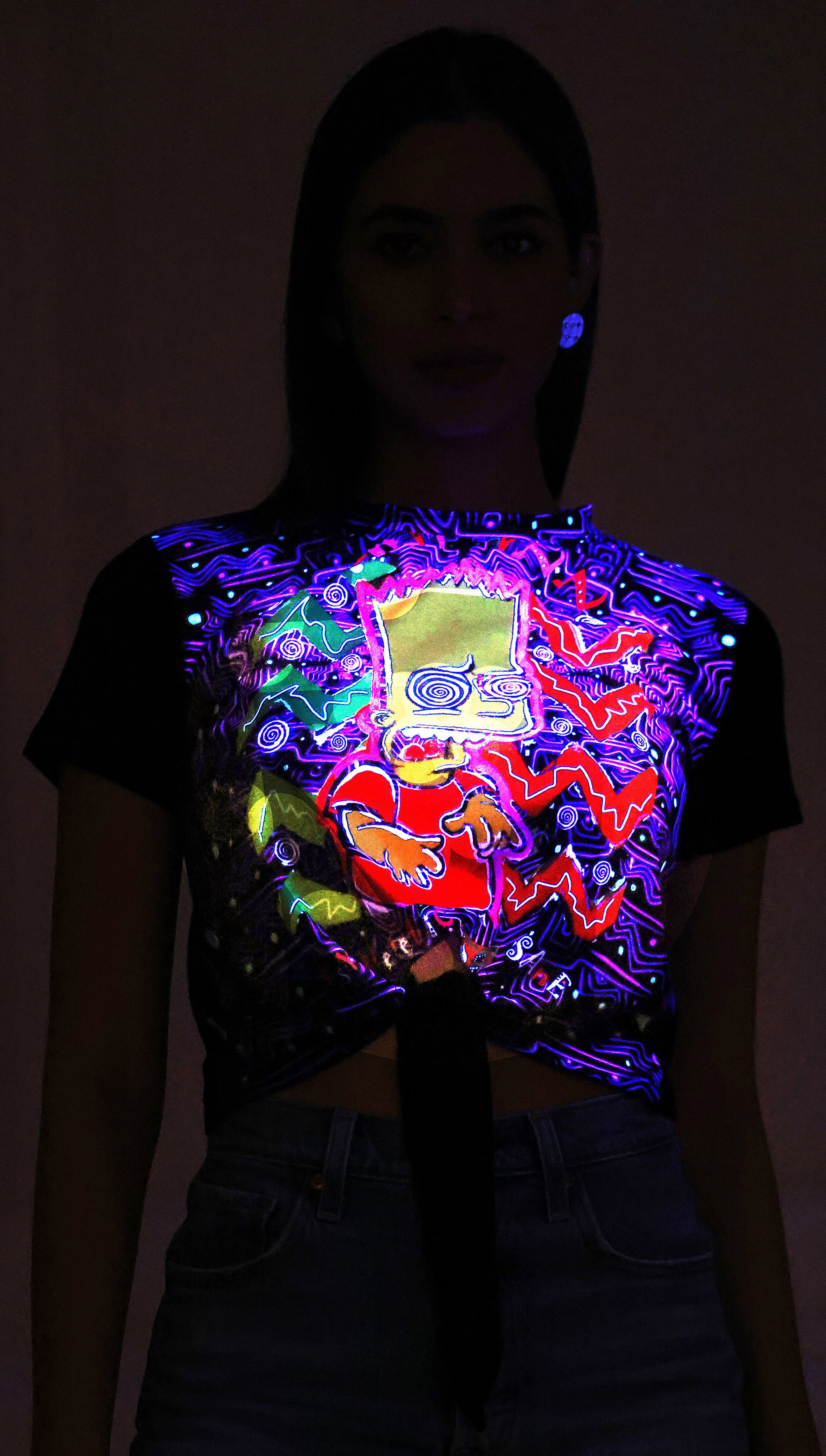 Trippy Barty | UV Reactive Cartoon Festival Crop Top