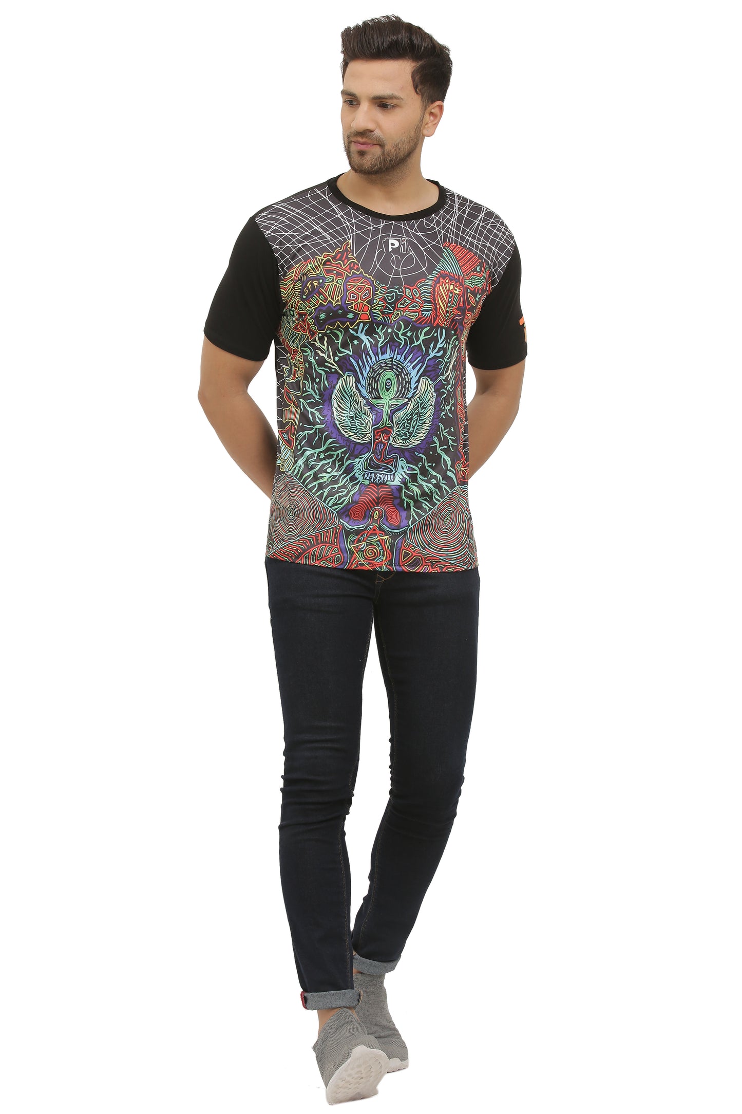 PSY EGYPTIAN-GOD HORUS | UV REACTIVE ART | MYSTIC FIT  | T-SHIRT | 210 GSM