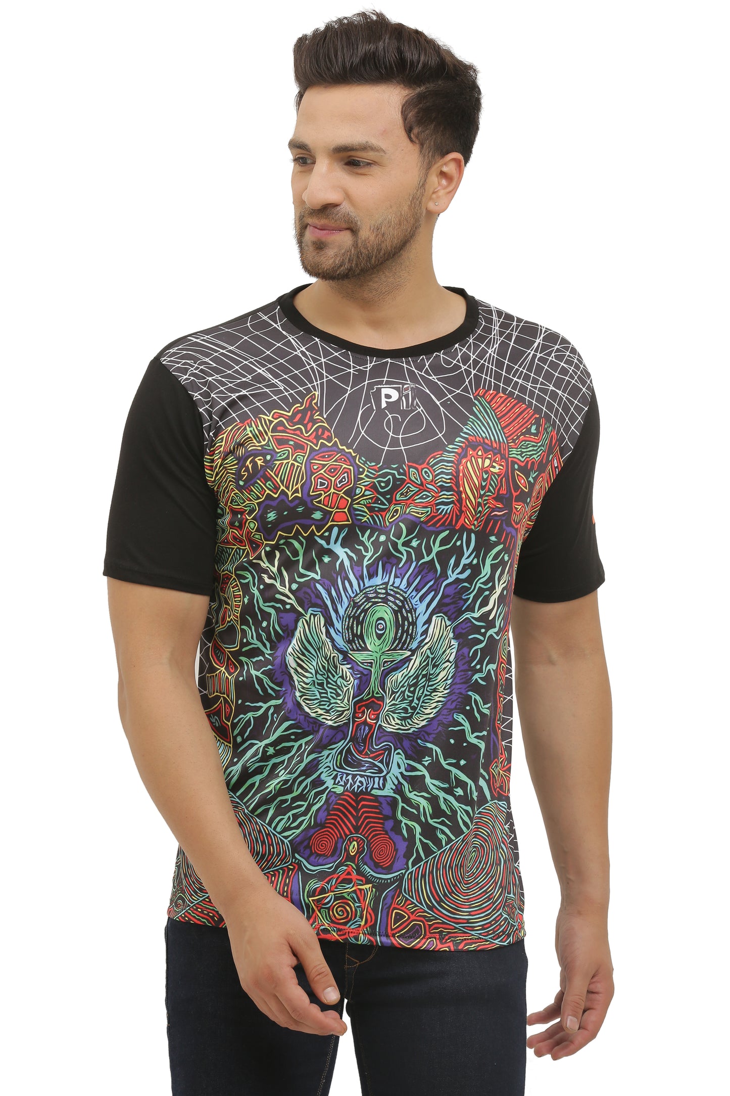 PSY EGYPTIAN-GOD HORUS | UV REACTIVE ART | MYSTIC FIT  | T-SHIRT | 210 GSM