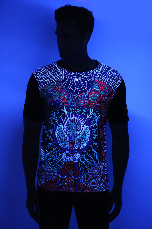 PSY EGYPTIAN-GOD HORUS | UV REACTIVE ART | MYSTIC FIT  | T-SHIRT | 210 GSM