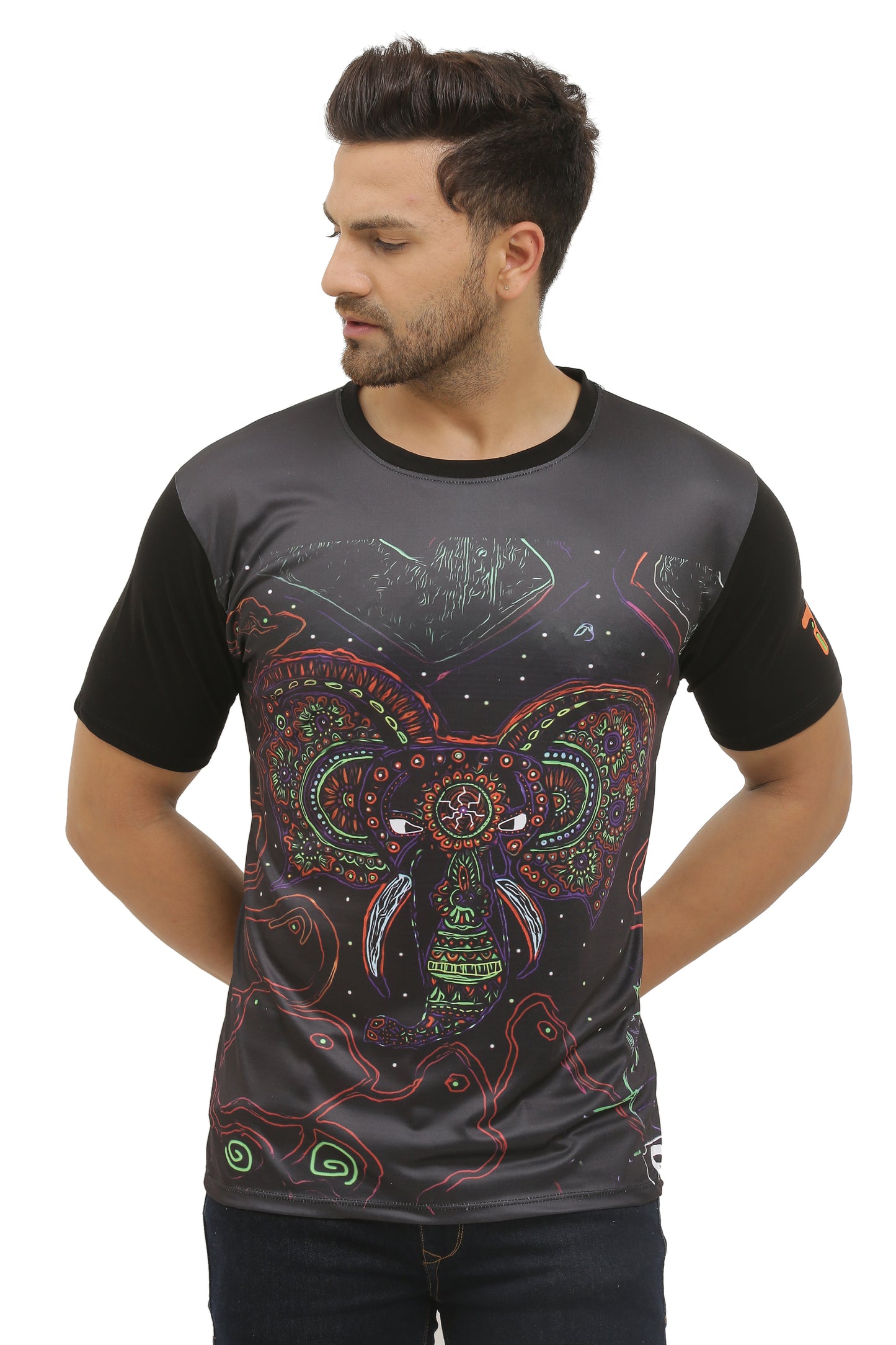 DAYANA GANESHA-PORTAL |  UV REACTIVE ART  | FESTIVAL EDITION  |  T-SHIRT | 210 GSM