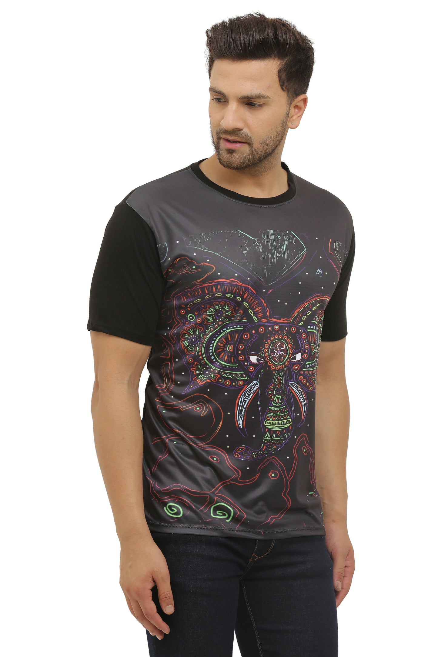 DAYANA GANESHA-PORTAL |  UV REACTIVE ART  | FESTIVAL EDITION  |  T-SHIRT | 210 GSM