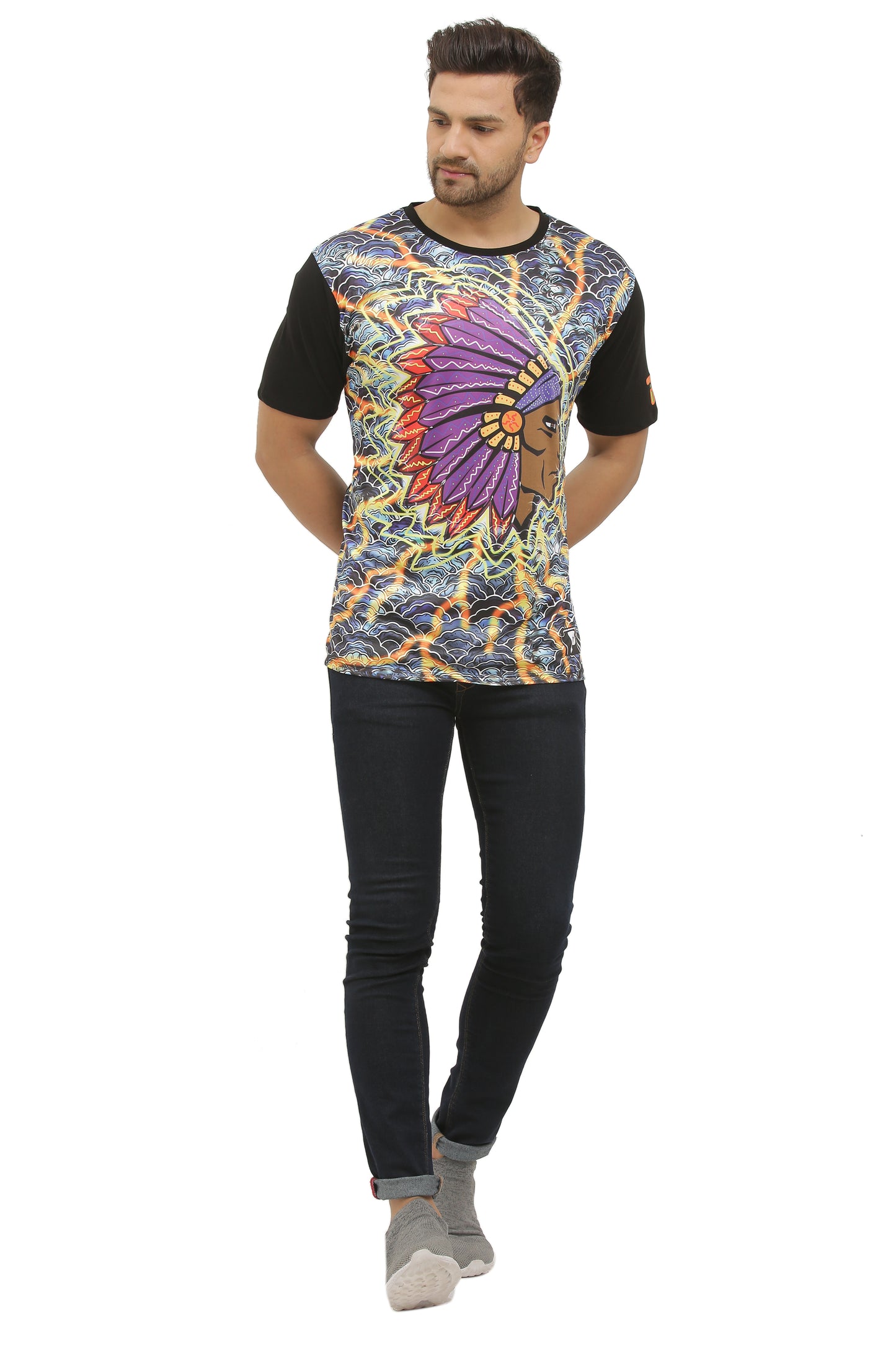 NATIVE-INSANE ART | UV Reactive | Dry Fit Micro & Bio-Washed Cotton  | 210 GSM T-SHIRT