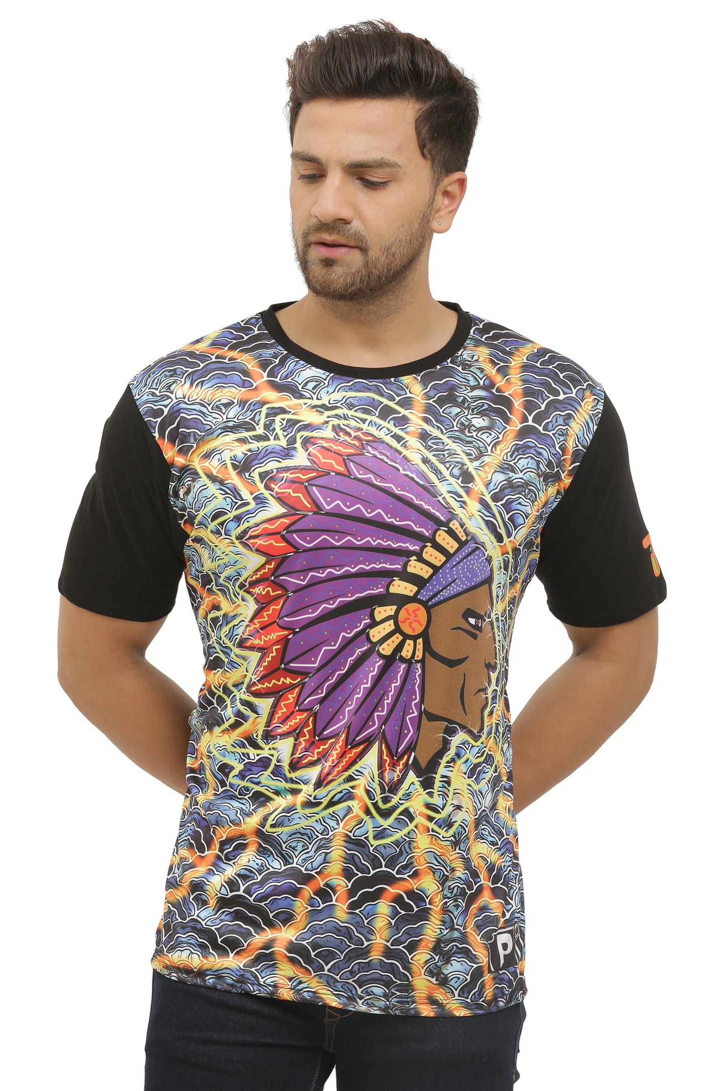 NATIVE-INSANE ART | UV Reactive | Dry Fit Micro & Bio-Washed Cotton  | 210 GSM T-SHIRT