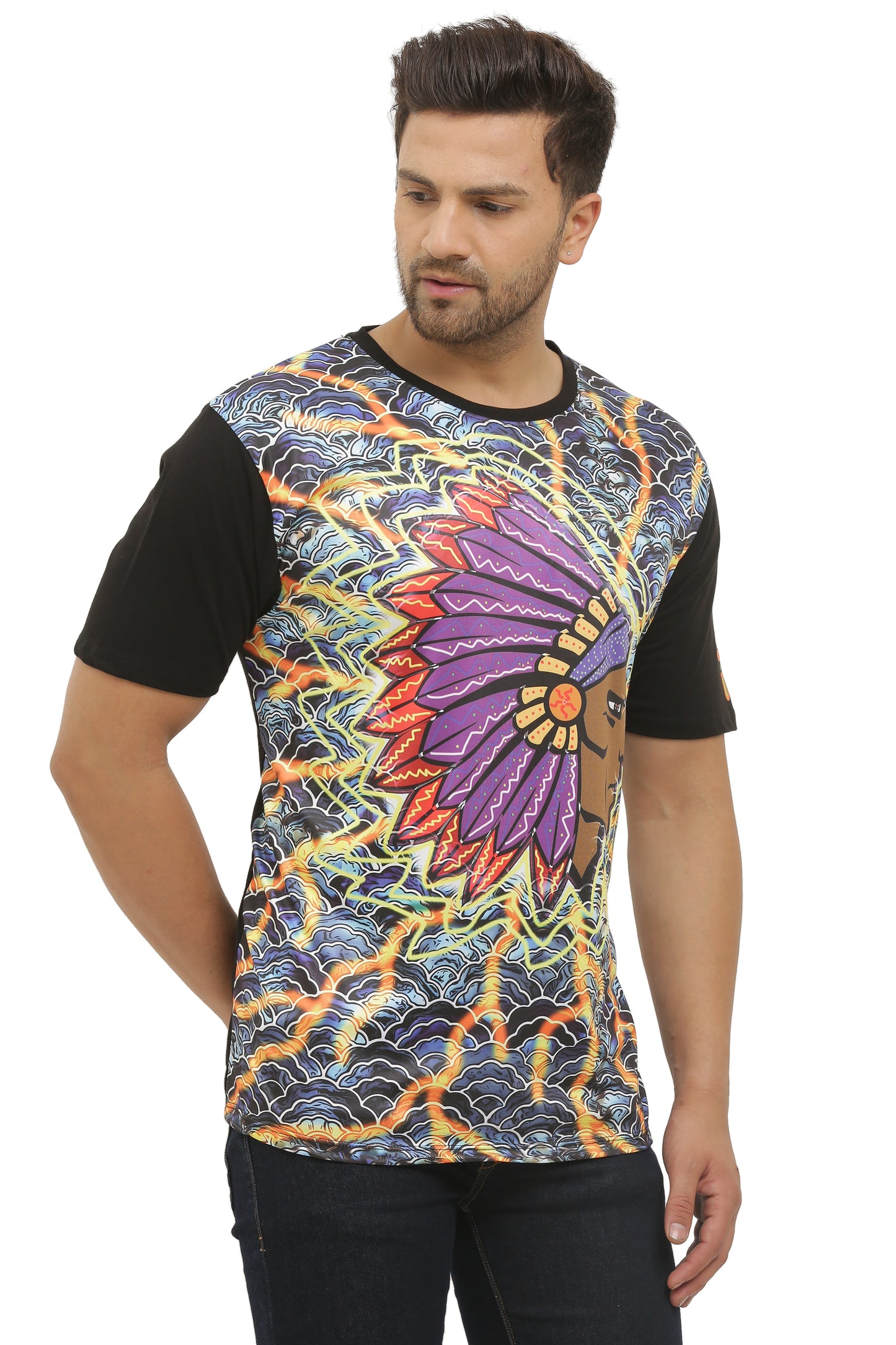 NATIVE-INSANE ART | UV Reactive | Dry Fit Micro & Bio-Washed Cotton  | 210 GSM T-SHIRT