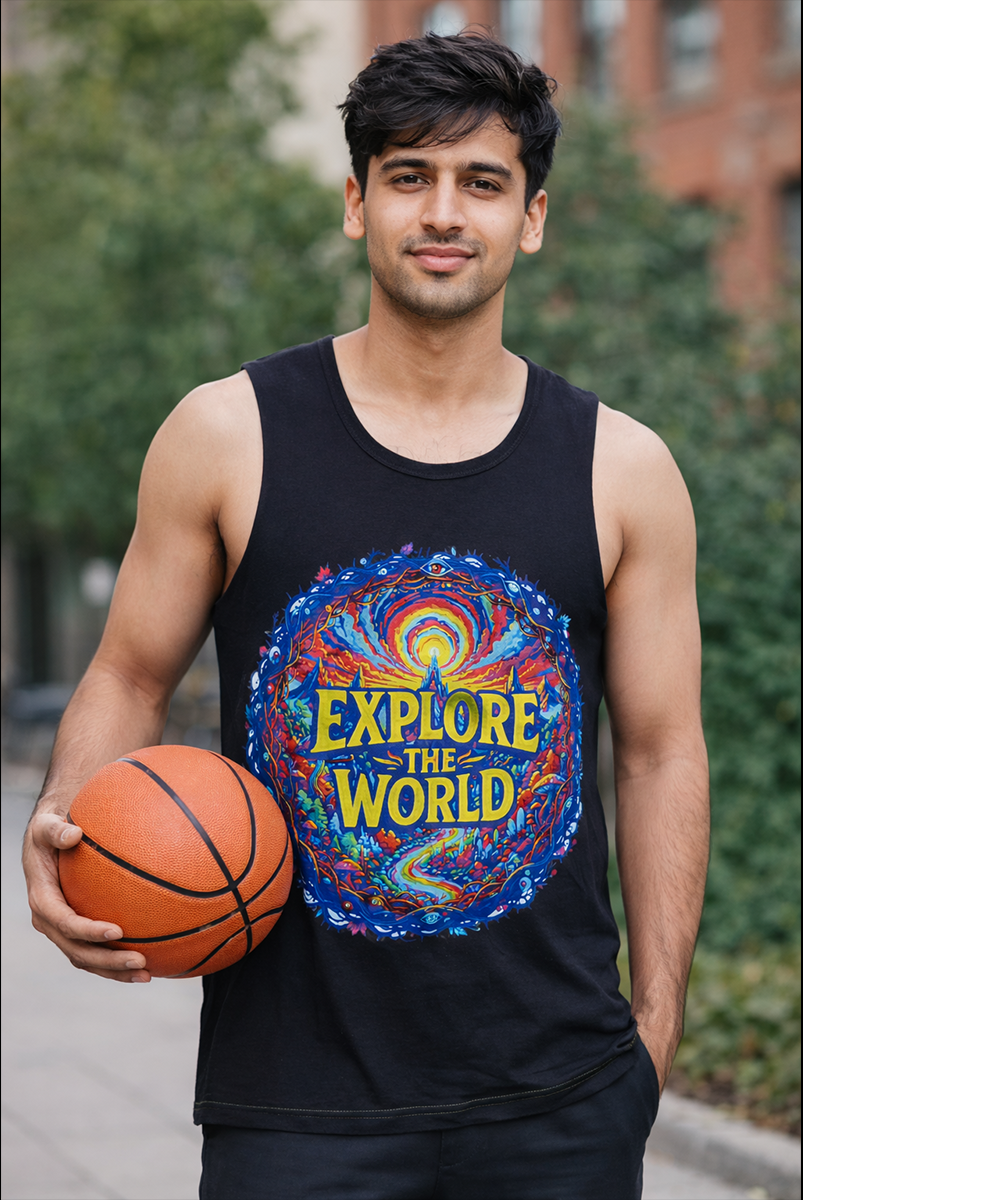 Explore The World | Graphic Cotton Tank Top | 210 GSM